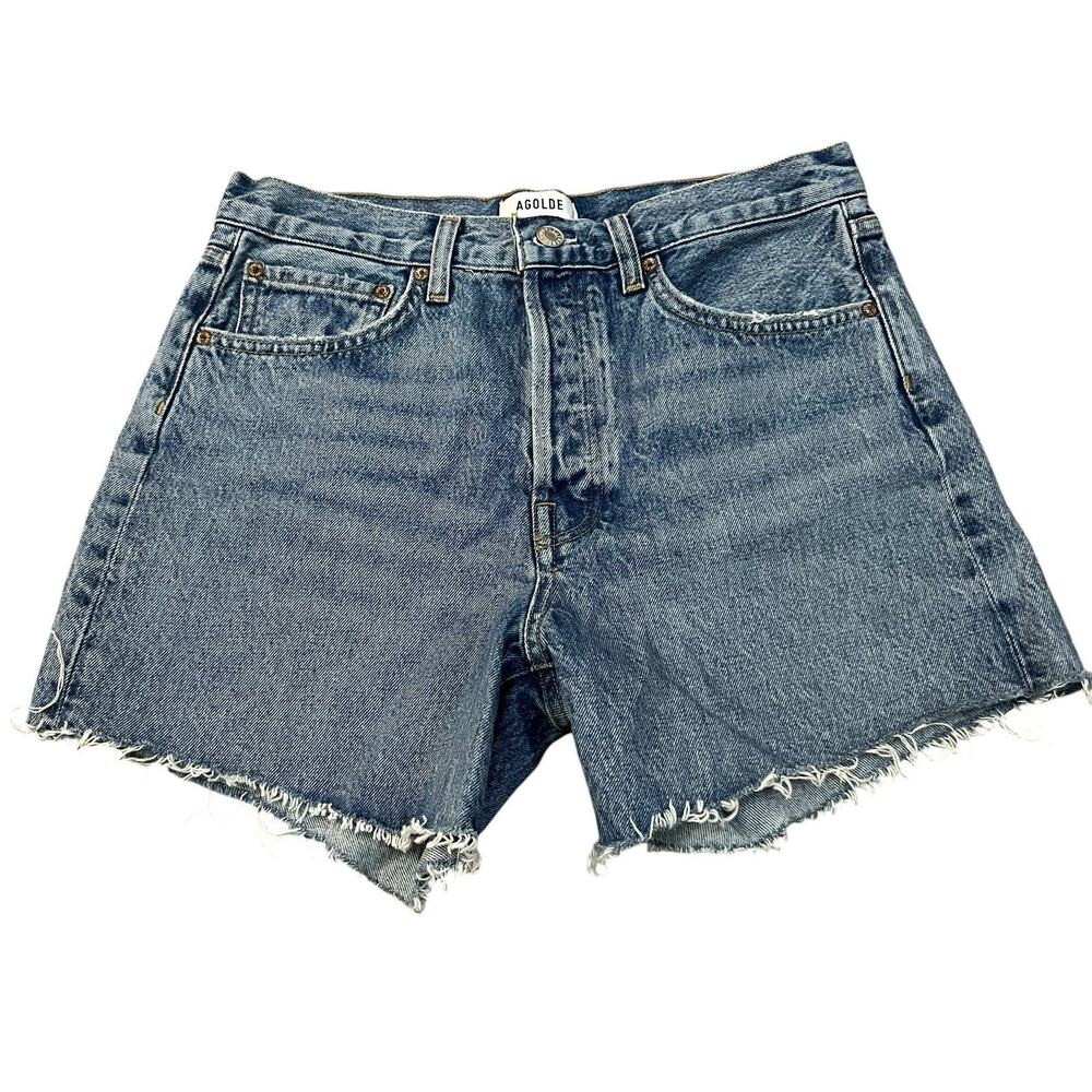 AGOLDE Medium Blue Denim Cutoff Jean Shorts